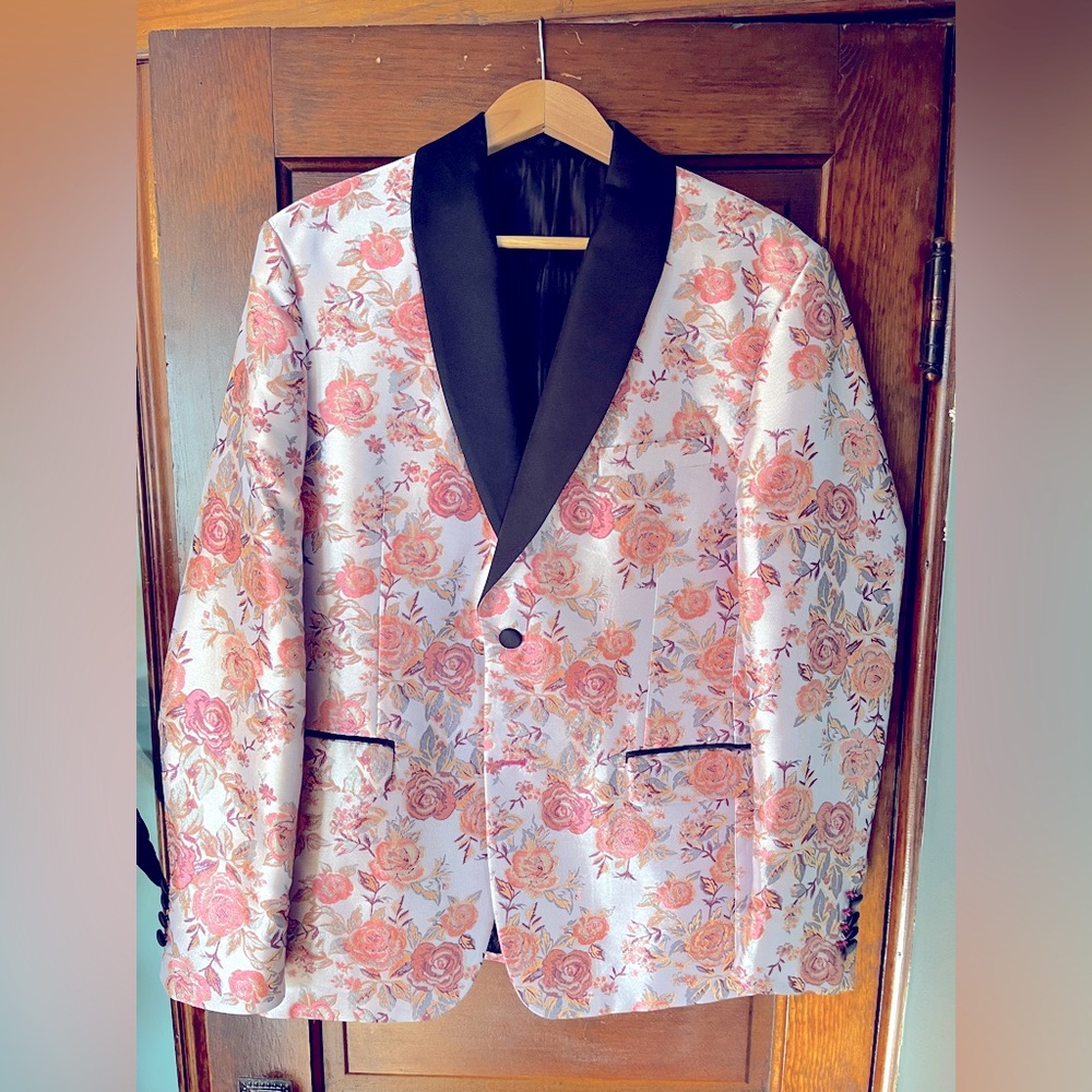 Zara Man Winter 2017 Party Pink Floral Flower Blazer Coat Jacket 42 Tailored Fit